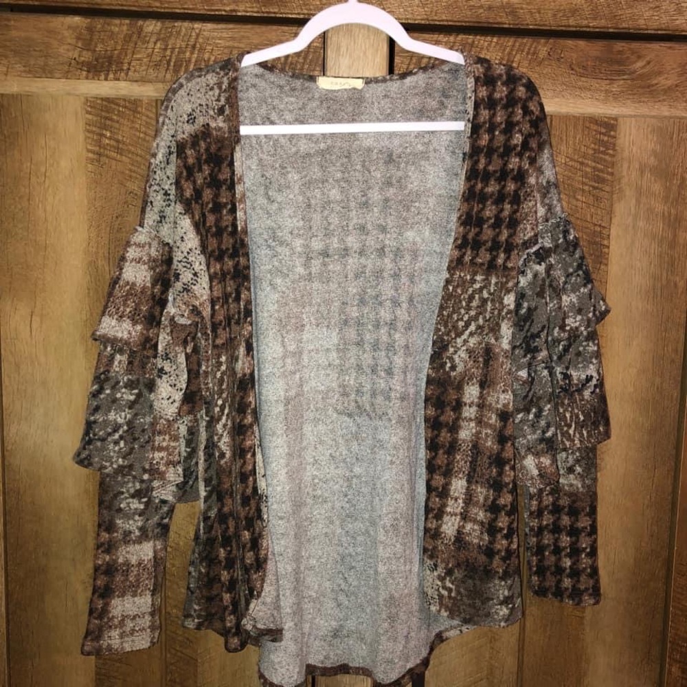 Entro Houndstooth And Checkered Patchwork Cardiga… - image 1